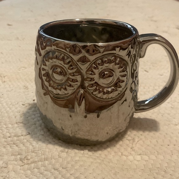 3D Textured Silver Toned Owl Mug - Picture 1 of 6